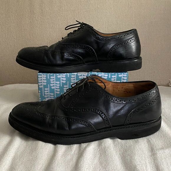 French Shriner Whitman Black Leather Wingtip Oxfords Mens Dress Shoes Size 12 M - Picture 2 of 10